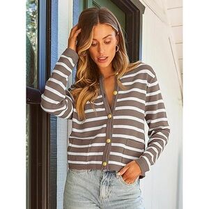 Stripe Cardigan Rose Sm Silver Ornate Buttons Preppy Academia Classic Old Money